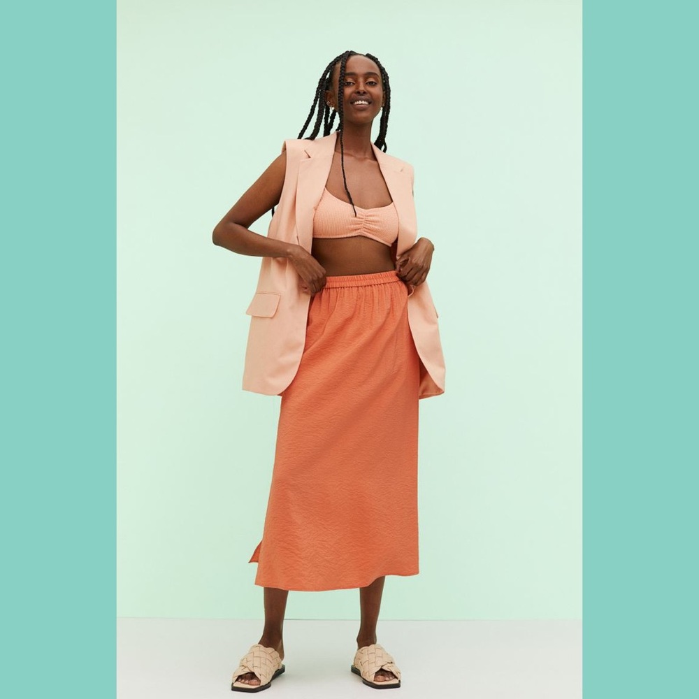 H&M Coral Orange Double Slit Ankle Length Skirt